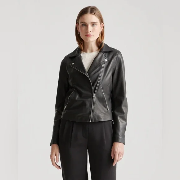 NWT! Quince | 100% Washed Leather Biker Jacket | Black | Small - Picture 1 of 10